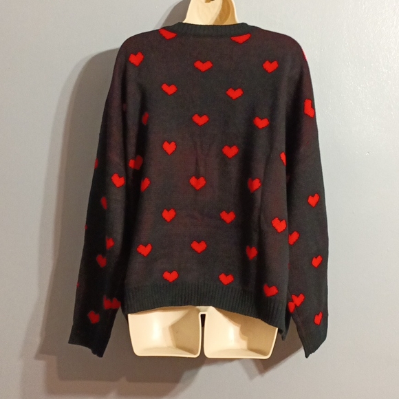 Shein Plus black with red ♥️ heart pattern drop shoulder duster cardigan 3xl - Picture 14 of 17